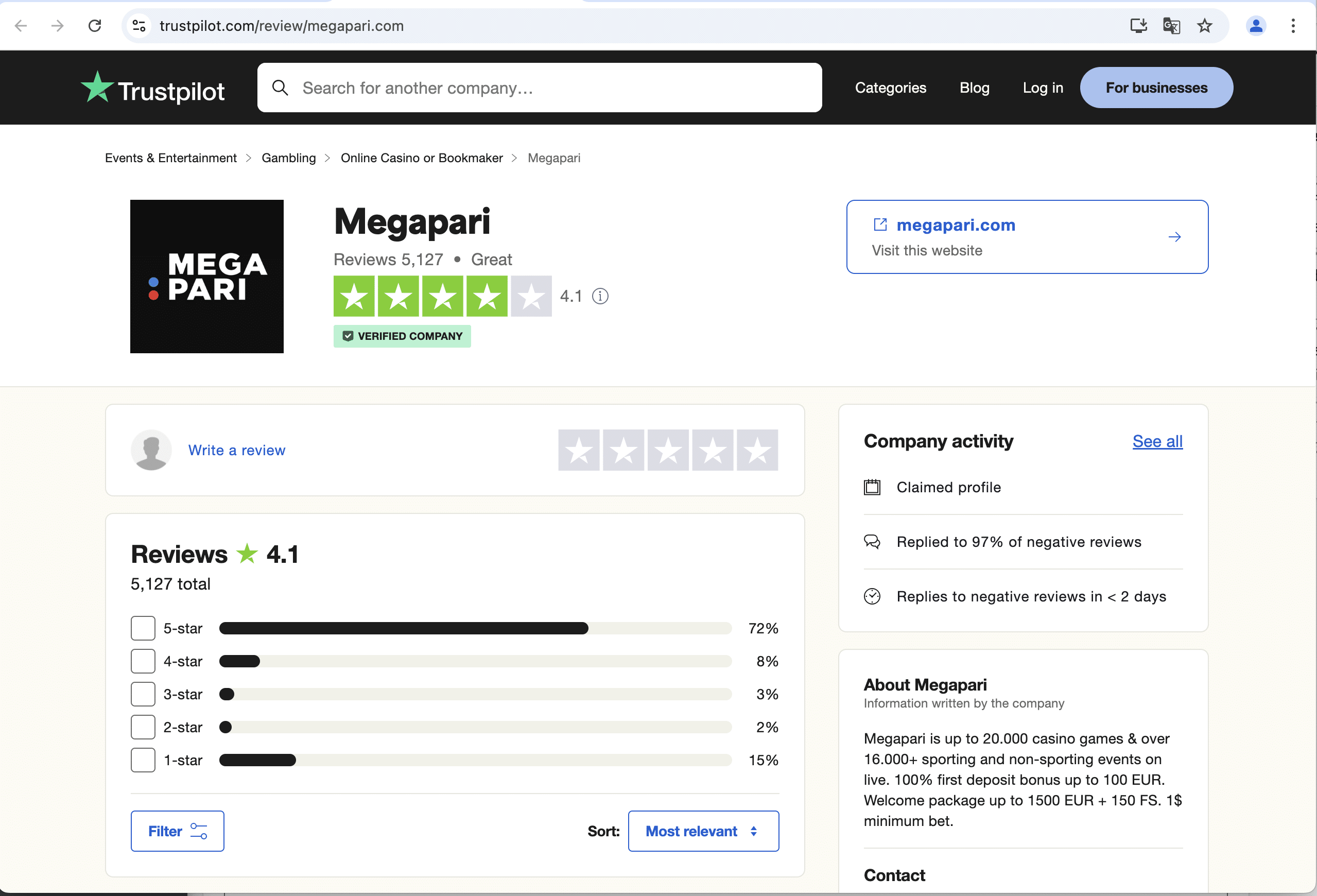 megapari opiniones trustpilot